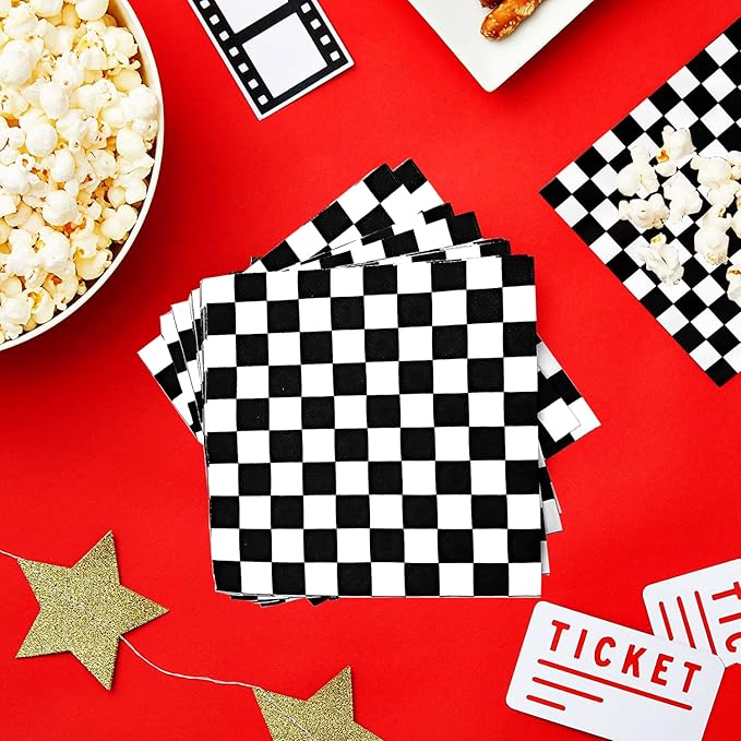 100Pcs Checkered Flag Napkins Race Car Birthday Party Supplies Disposable Racing Black and White Dessert Paper for Baby Shower Themed Decorations Favors Blue (6.5*6.5)