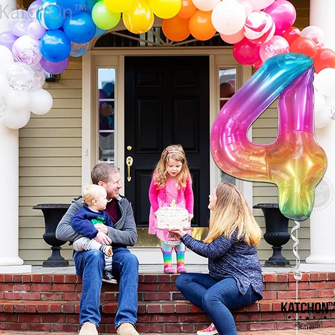 KatchOn, Giant Rainbow 4 Balloon Number - 40 Inch | Number 4 Balloons for Birthdays | 4 Year Old Balloon for 4th Tie Dye Birthday Decorations Girl | 4 Number Balloons for Anniversary Decorations
