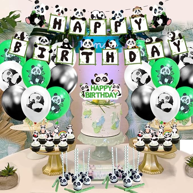 Panda Birthday Party Supplies Happy Birthday Banner Balloons Cake Decorations Panda-Themed Party Decorations