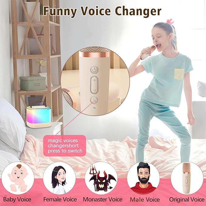Karaoke Machine for Kids Portable Speaker with Wireless Microphone for Illusionary Flowing Light,Karaoke Toys Gifts for Girls & Boys Ages 4-12 +Year Old Birthday Party