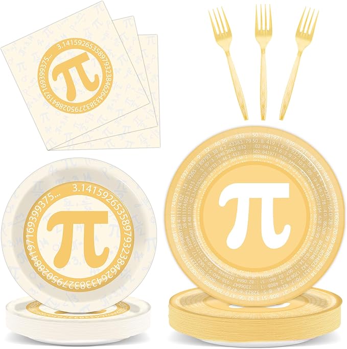 96 PCS Pi Symbol Party Pie Paper Plates and Napkins Math Theme Symbol Disposable Tableware Decorations Pi Day Party Plates Supplies for Kids Birthday Mathematics Day March Math Decorations