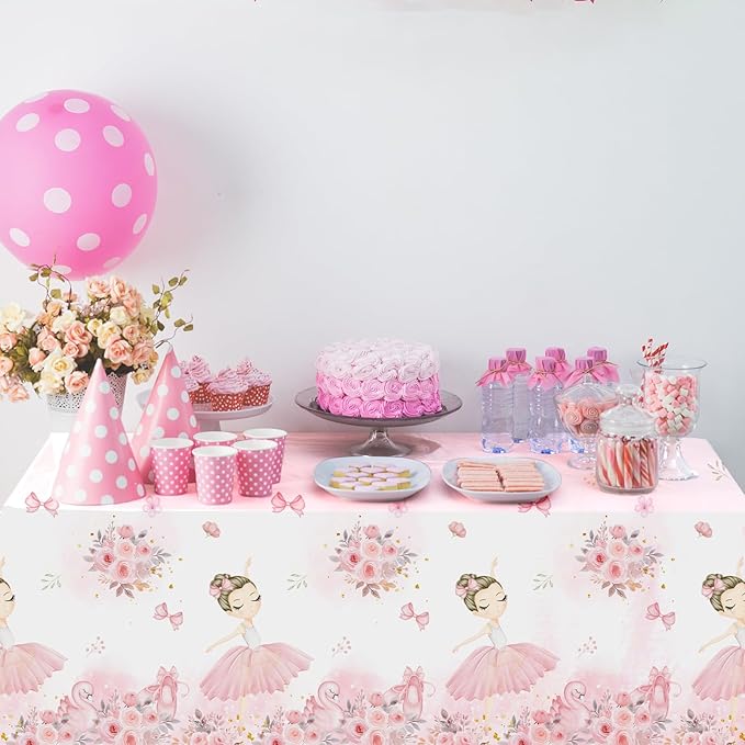 Pink Ballerina Tablecloths 3 Pieces Birthday Party Decorations Plastic Table Cover for Girl Ballet Party Supplies Baby Shower Wedding Decor (70.8in x 42.5in)