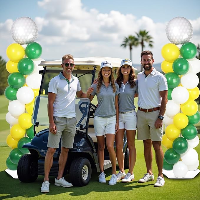 2 Sets Golf Ball Balloon Column Stand Kit with 102 Balloons Sport Themed 5.57ft Adjustable Balloon Tower Stand with Bases Golf Ball Balloons Arch Column for Men Retirement Birthday Party Supplies