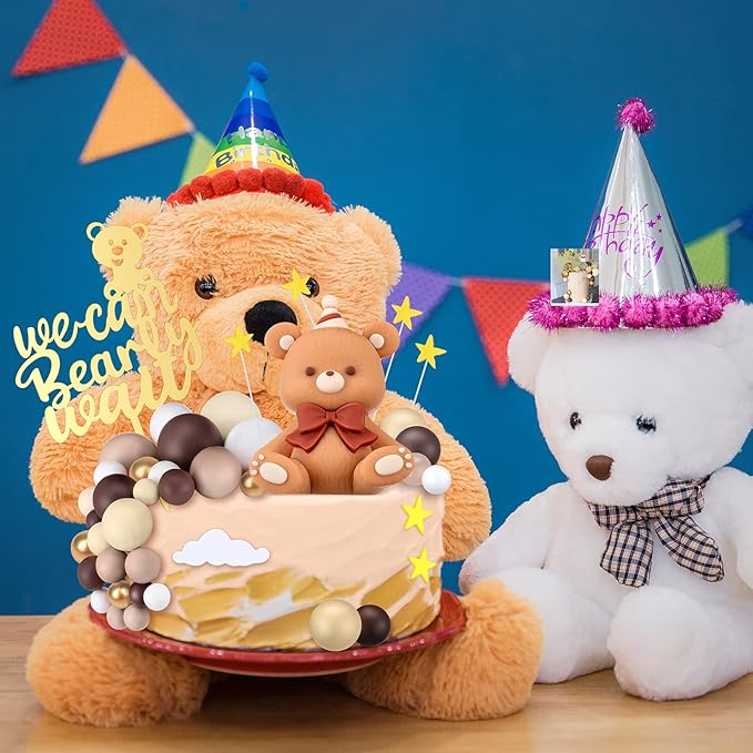 Yinder 54 Pcs Bear Cake Decoration Toppers for Baby Shower Decorations with Balls We Can Bearly Wait Happy Birthday Mini Bear Figurine Cake Party Birthday Supplies (Lovely)