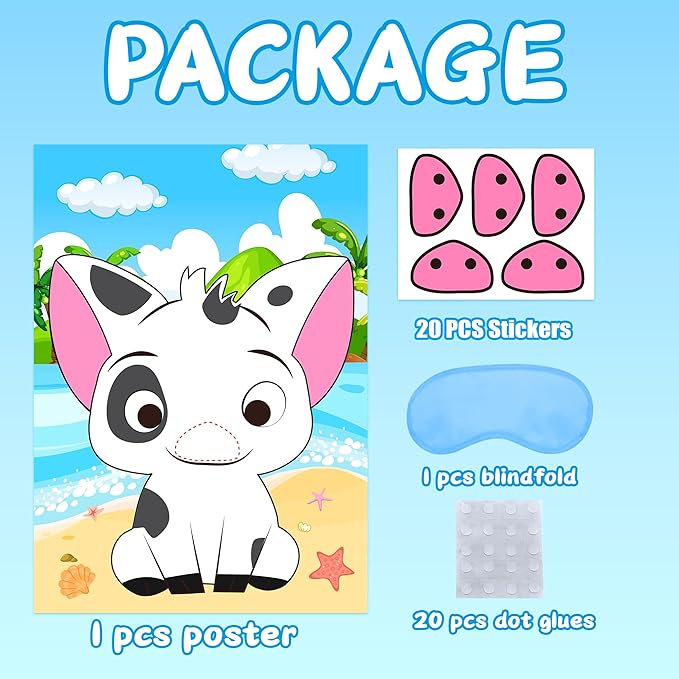 Mona Party Decorations Pin The Nose on The Pig Pin Game for Kids Mona Birthday Party Favors Pig Poster Decorations