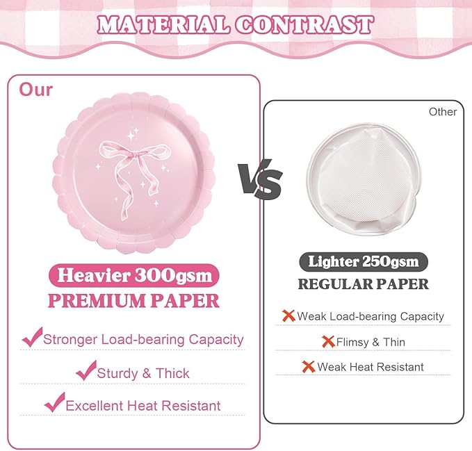 40 Pcs Pink Bow Plates and Napkins Tableware Sets for Bow Party Decorations, Pink Bow Birthday Decorations Which Can Serve 20