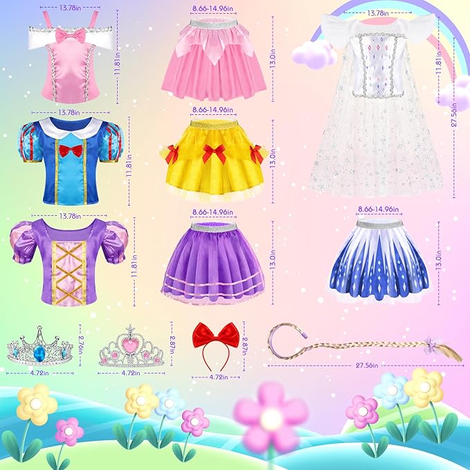 Princess Dress Up, Toddler Dress Up Clothes, Cosplay Princess Costume Gift Set with Princess Dresses and Princess Toys, Pretend Play Girl Toys Age 3-6, Halloween Christmas Birthday Gift