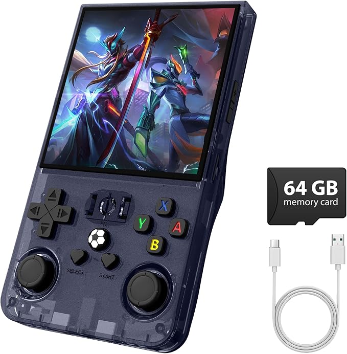 R36MAX Retro Gaming Console, Retro Handheld Games Console with 64GB TF Card, Portable Hand Held Open Source Linux System, 4.0 inch IPS HD Screen Video Game Consoles, 4000mAh Battery (Gray)