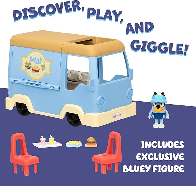 Bluey Let’s Play Chef Food Truck Playset, Convertible Food Truck Toy with 3” Articulated Apron Figure, Play Restaurant for Kids of Ages 3+