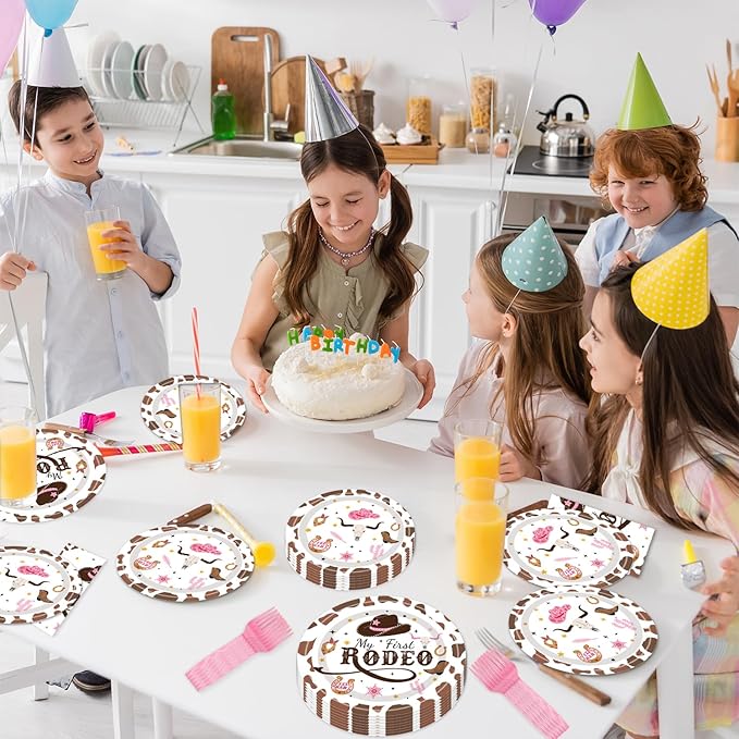 96PCS My First Rodeo Plates and Napkins Party Supplies Cowgirl Birthday Party Decorations Western Cowgirl Rodeo Disposable Tableware Set for 1st Birthday Serve 24 Guests