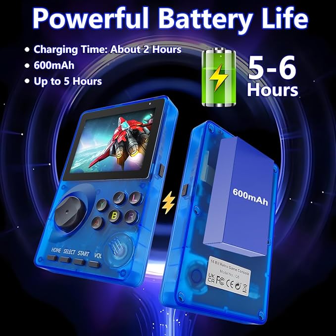 16 Bit Game Console 2.8-inch Super Wide Lcb Preloaded 100 HD Handheld Video Game Seniors Electronic Games Player Birthday Present Xmas (Transparent Blue)