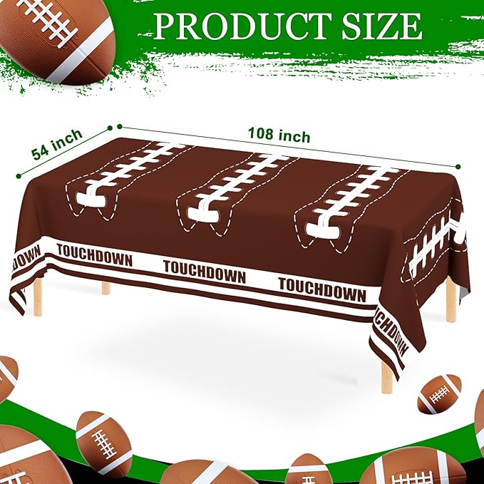 WNINK 4 Pack Football Decorations - Disposable Tablecloth Plastic Table Cover for Football Themed Games Birthday Party - 54 X 108 Inch