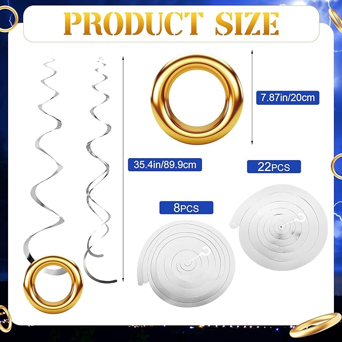 Faccito 30 Pcs Gold Ring Swirl Decorations Cartoon Characters Hanging Ornaments for Birthday Baby Shower Party Supplies Decor