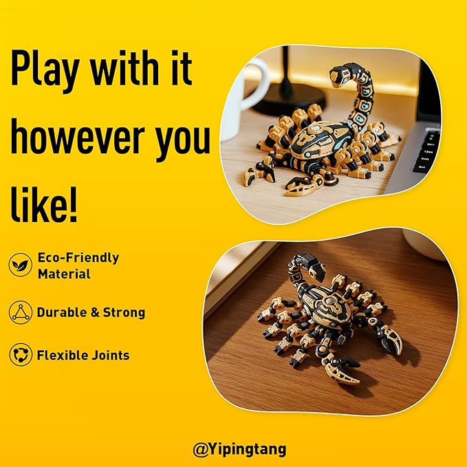 3D Printed Robotic Scorpion Figure – Steampunk and Cyberpunk Mechanical Sci-Fi Design, Movable Limbs and Tail