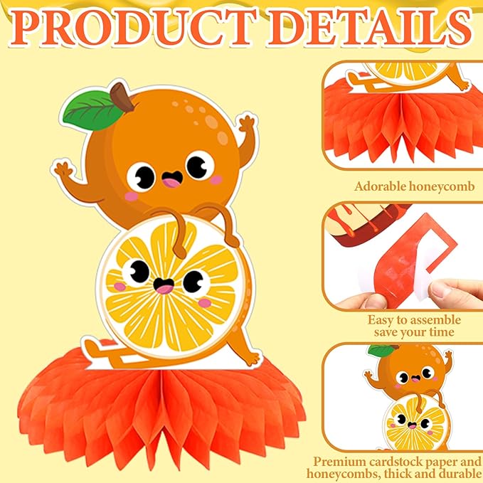 12 Pcs Little Cutie Baby Shower Decorations Orange Citrus Honeycomb Centerpieces Cakes Socks Table Topper Oranges Baby Shower Decorations for Table Birthday Party Favors Supplies