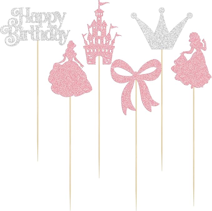 Gyufise 12Pcs Princess Centerpiece Sticks Birthday Bowknot Castle Birthday Table Flower Centerpieces Sticks Crown Bow Party Decorations for Bridal Shower Birthday Wedding Party Supplies Pink