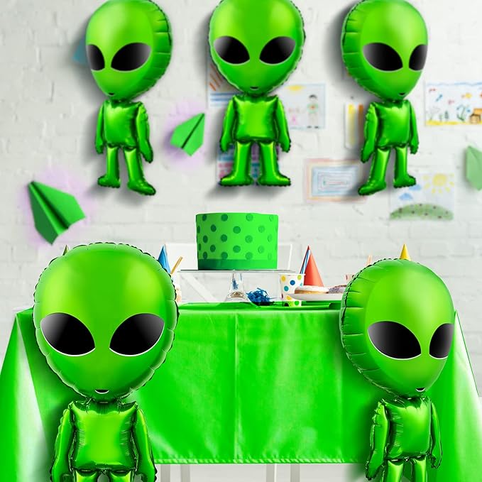 Meooeck 6 Pcs Large Alien Balloons Green Inflatable Alien Space Birthday Party Supplies for 420 Decorations Halloween Party Backdrop Home Trunk or Treat Car 31.5 Inch