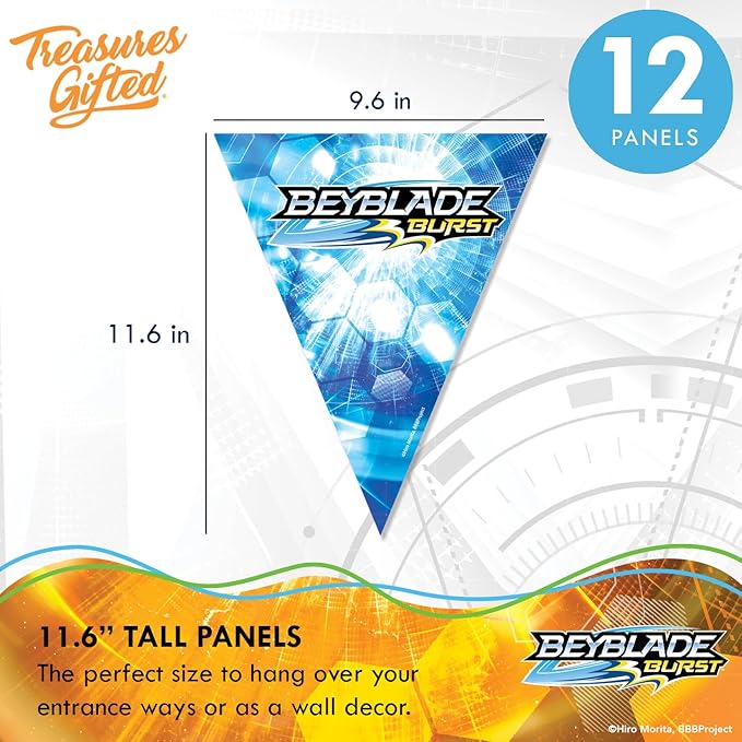 Officially Licensed BEYBLADE Banner Set - (1) Banner & (2) Triangle Pennants - BEYBLADE Birthday Party Supplies