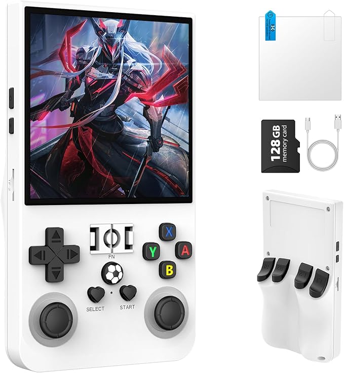 R36MAX Retro Handheld Games Console, Retro Gaming Console with Open Source Linux System, Built-in 18,000+ Classic Game, Video Game Consoles with 4.0 inch IPS HD Screen, 4000mAh Battery (White 128GB)