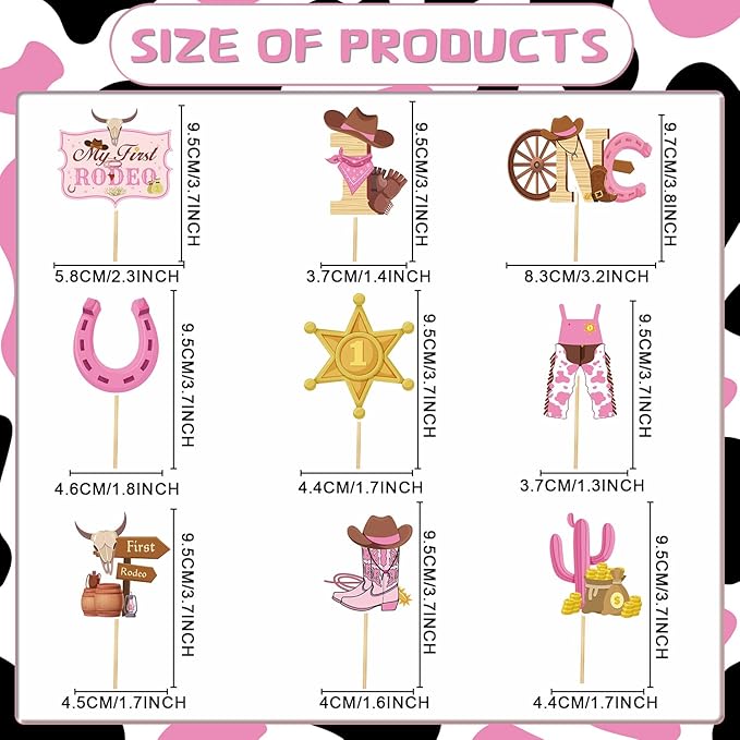 My First Rodeo Decorations Girls, 36PCS Western First Rodeo Cupcake Toppers Birthday Decor, Cowgirl 1st Birthday Party Decor Supplies