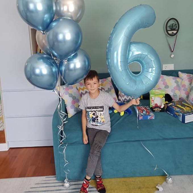 40 Inch 2nd 20th Birthday Number Balloon, Baby Blue Foil Giant Self Inflating Balloons, Light Blue Helium Number Balloons for Boys Kids Happy Birthday Party Anniversary Party Decoration Supplies
