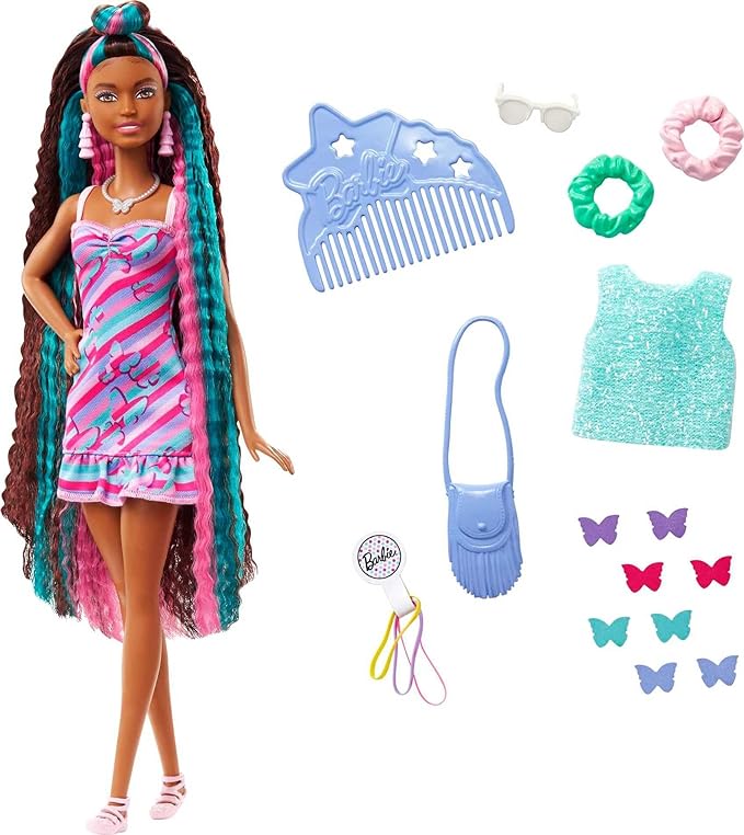 Barbie Totally Hair Doll, Butterfly-Themed with 8.5-inch Fantasy Hair & 15 Styling Accessories (8 with Color-Change Feature)