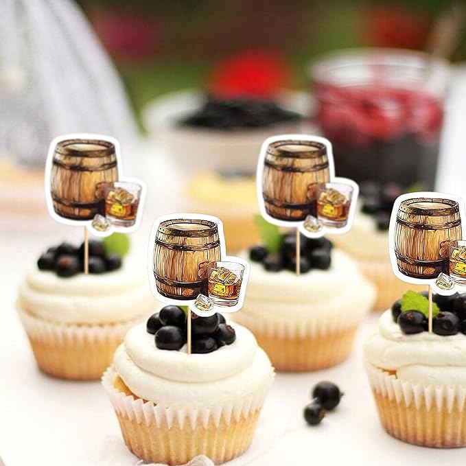 Ercadio 24 PCS Beer Party Cupcake Toppers Cheers and Beers Happy Birthday Decor for Father's Day Beer Kegs Cake Topper Favor for Summer Family Party Decor Supplies
