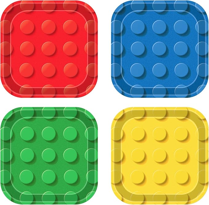48pcs Building Block Party Supplies Building Bricks 7inch Birthday Paper Plates Birthday Party Supplies Colorful Paper Dessert Plates for Kids