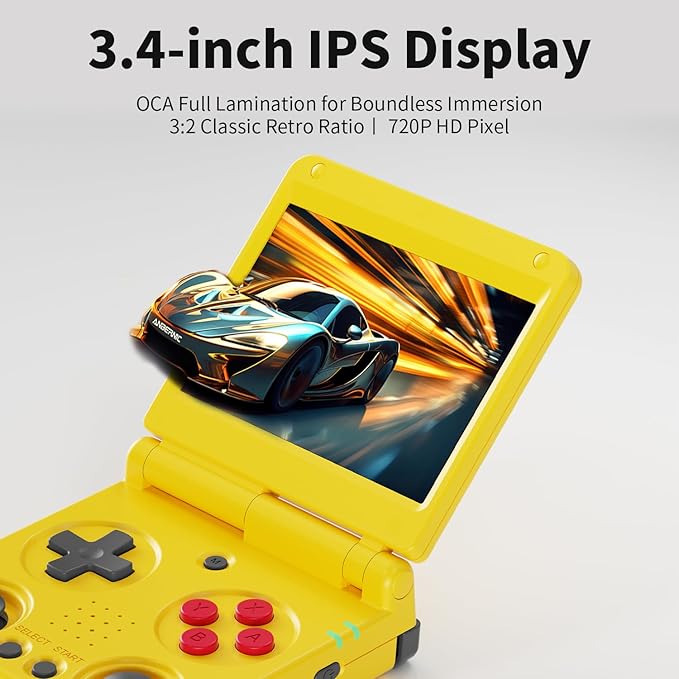 RG34XXSP Retro Handheld Game Console Linux 3.4'' IPS Screen 720*480 Built-in 64G TF Card 5000+ Games RG 34XXSP Portable Gaming Console 3300mAh Battery Support 5G WiFi Bluetooth TV Output Yellow