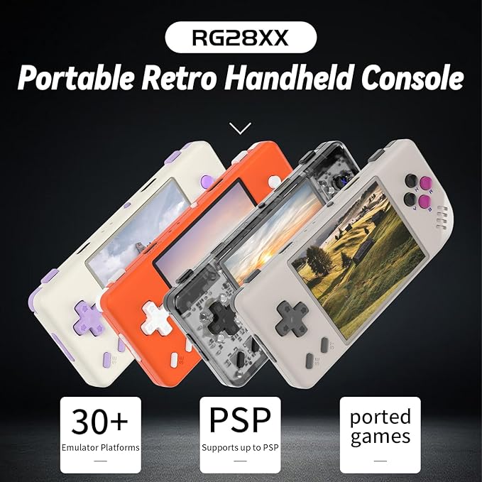 RG28XX Retro Game Console 2.83 Inch 640*480 IPS Screen Linux System Built-in 128GB TF Card,with 3100mAh Battery Linux System Games Consoles,Support HD and TV Output Casual Game Console(White)