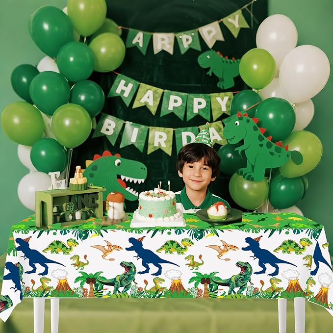 4ps Dinosuar Party Tablecloth Dinosaur Birthday Decorations Tablecover Jungle T-rex Dino Disposable Plastic Table Covers for Dino 1st 2nd 3rd 10th Bday Baby Shower Party Supplies Decor (Green Dino)