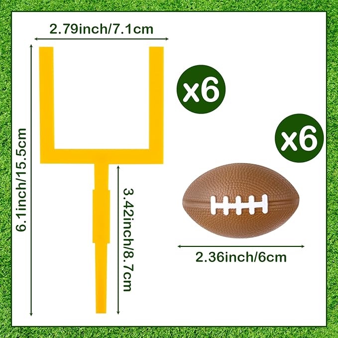 Hooqict 12Pcs Football Cake Decorations Set with Mini Football Goal Post Cake Toppers & Cupcake Toppers for Sport Theme Game Day Decorations Tailgate Party Supplies