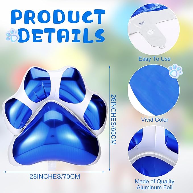 Hungdao 9 Pcs 28 x 26 Inch Blue Dog Paw Balloons Paw Print Foil Balloons Large Puppy Birthday Party Supplies for Baby Shower Pets Dog Themed Party Decorations