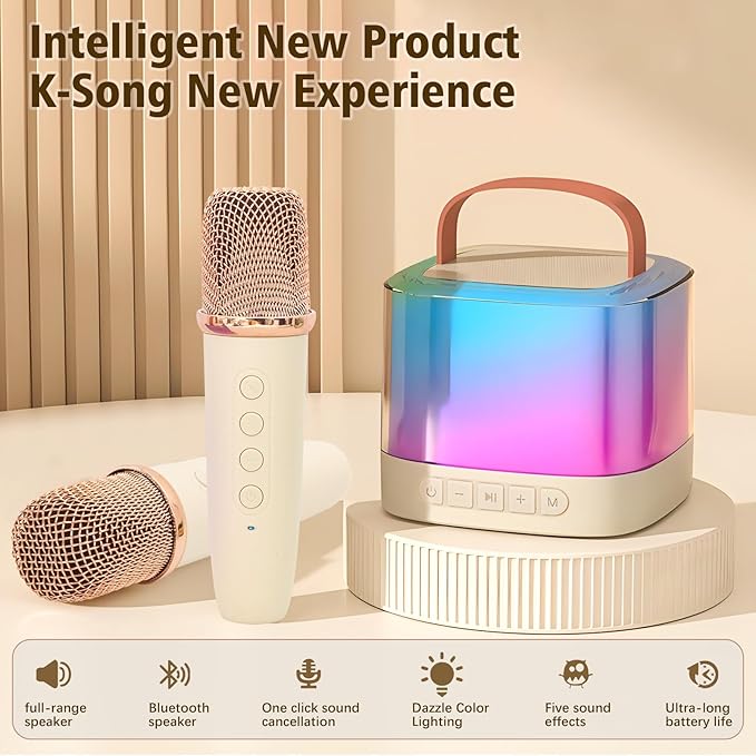 Karaoke Machine for Kids,Portable Bluetooth Speaker with Wireless Microphone for Illusionary Flowing Light,Karaoke Toys Gifts for Girls & Boys Ages 4-12 +Year Old Birthday Party