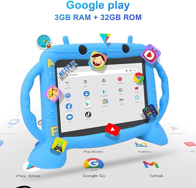 Kids Tablet, 7 inch Tablet for Kids 3-10, Educational Learning Toddler Tablet Android 11, 3GB RAM+32GB ROM Storage, Google Play YouTube (Blue)