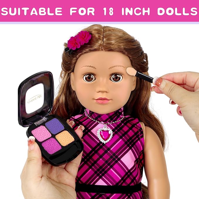 American 18 Inch Dolls Makeup Accessories and Clothes,Fashion Dress Tote Bag for 18" Doll Include Outfits Shoes Cosmetic Toys Stuff Gift for Baby Girl (No Doll)