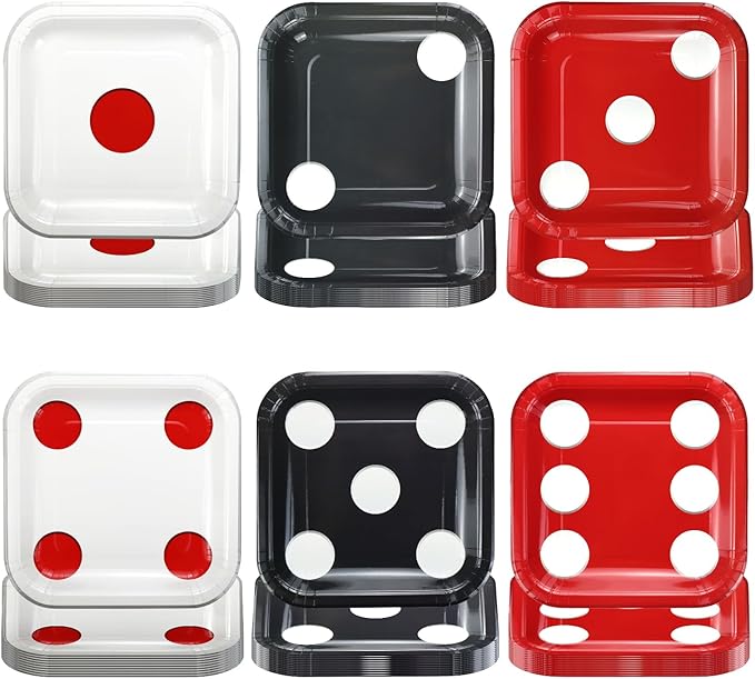 60 Pcs Casino Dice Plates, Dice Theme Dinnerware for Casino Party Decorations Game Night Themed Party Supplies
