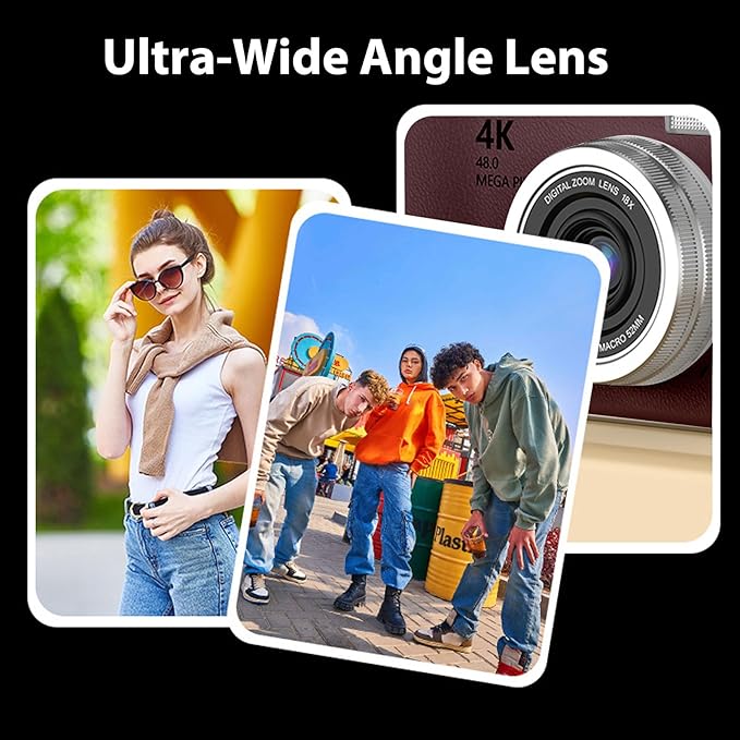 Denash Foldable Screen Kids and Beginners Camera,4K Digital Camera for Photography,48MP Digital Foldable Support 16X Zoom with Flip Scree (Brown)