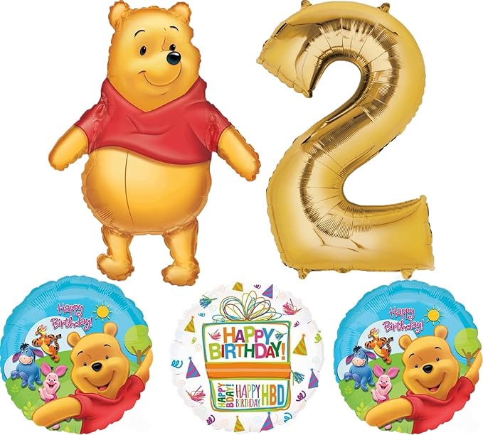 Winnie the Pooh 2nd Birthday Party Supplies Foil Balloon Bouquet Decorations
