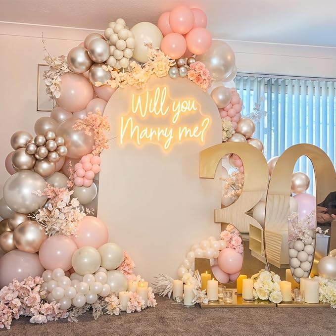 Pink and Gold Balloons 12 Inch Pastel Light Baby Pink Double Stuffed Sand White Sand Beige Champagne Gold Metallic Latex Party Balloon for Boho Birthday Baby Bridal Shower Wedding Party Decor