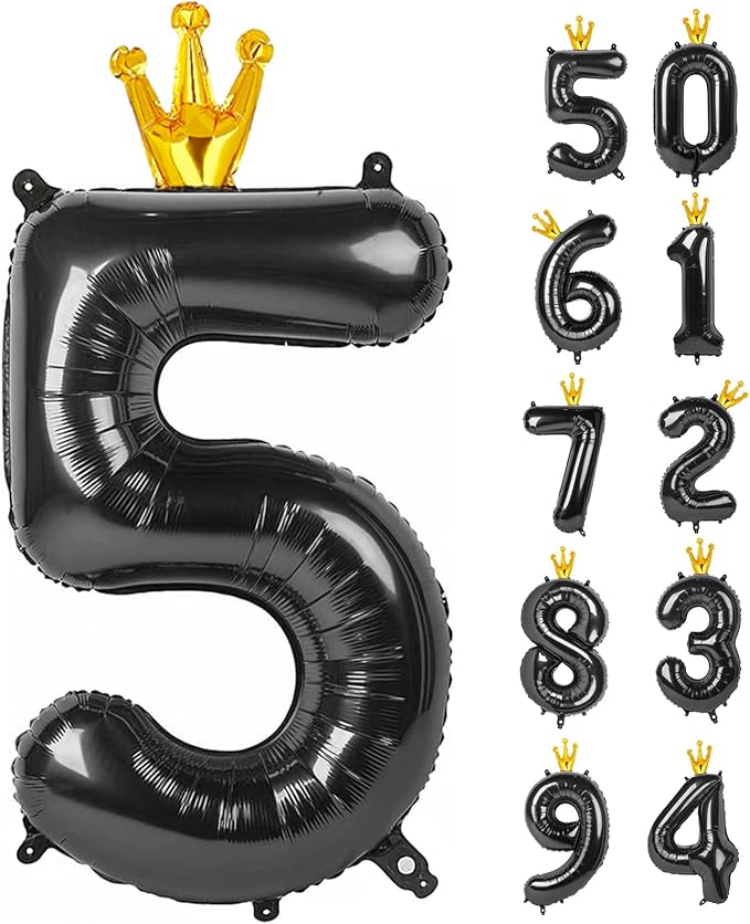 Black 5 Balloon, 40 Inch Number Balloon, Black and Gold Party Supplies, 5th Birthday Balloon Decorations, 5 15 25 35 50 Number Balloons, Number 5 Balloon.