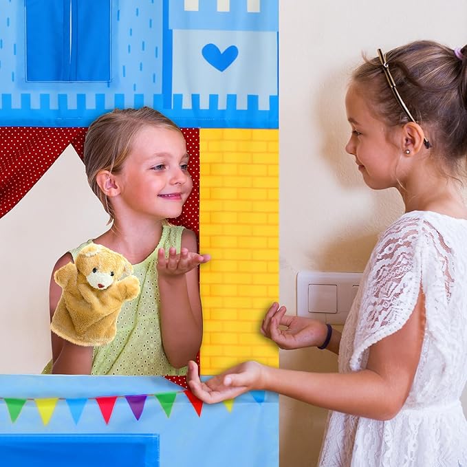 VitalCozy Doorway Puppet Theater with 2 Adjustable Rods Fits in Most Doorways 67 x 31 Inch Foldable Hanging Puppet Show Theater for Christmas Holiday Home (Castle Style)