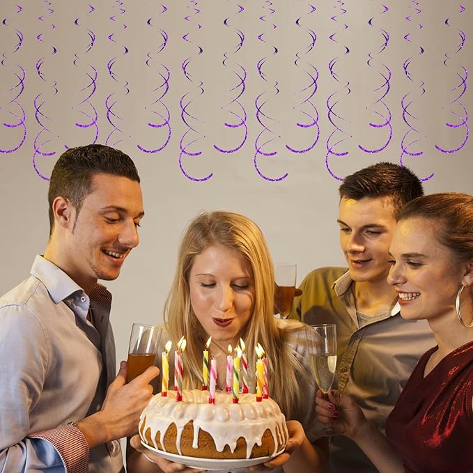 30 Pieces Purple Hanging Swirls Whirls Party Decoration Streamers Photo Booth Background for Birthday Valentine Wedding Bridal Shower Bachelorette Anniversary Engagement Party Supplies