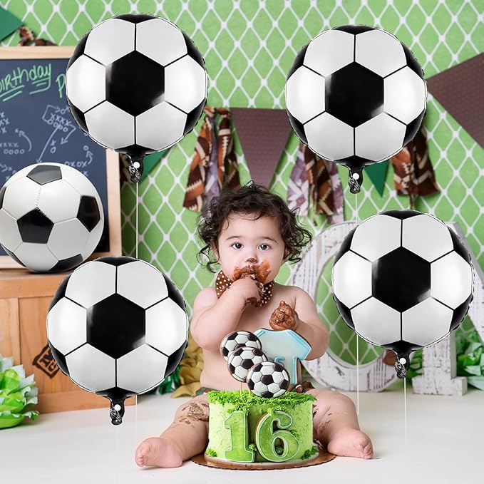 12 Pcs Soccer Balloons, 18 Inch Foil Mylar Helium Balloons for World Cup Sports Theme Birthday Decorations, Graduation Party Supplies