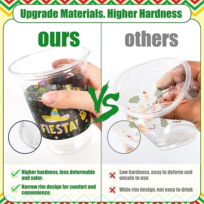 Cinco De Mayo Decorations Plastic Cups - 50pcs 12 Oz Plastic Clear Mexican Cups Disposable Drinking Cups For Fiesta Mexican Taco Bar Birthday Party Supplies Decorations