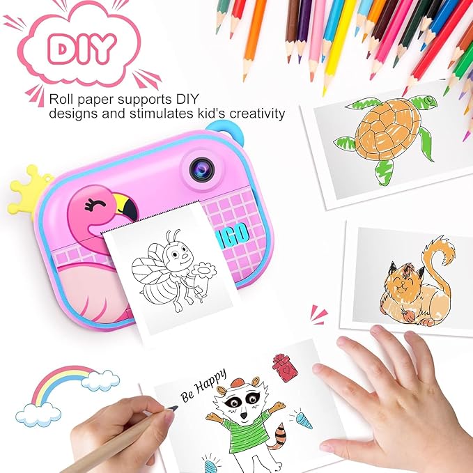 Instant Print Camera for Kids – 12MP 1080P Digital Camera with 2.4 Inch Screen,Includes 8GB SD Card, Perfect Christmas & Birthday Gift for Ages 3-12, Girls & Boys
