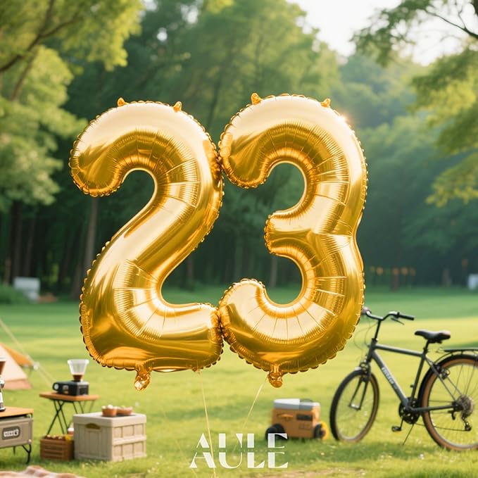 AULE 40 Inch Large 23 Balloon Numbers Gold, Big Foil Number Balloons, Giant Helium Happy 23th Birthday Party Decorations for Man and Women, Huge Mylar 32 Anniversary Party Supplies