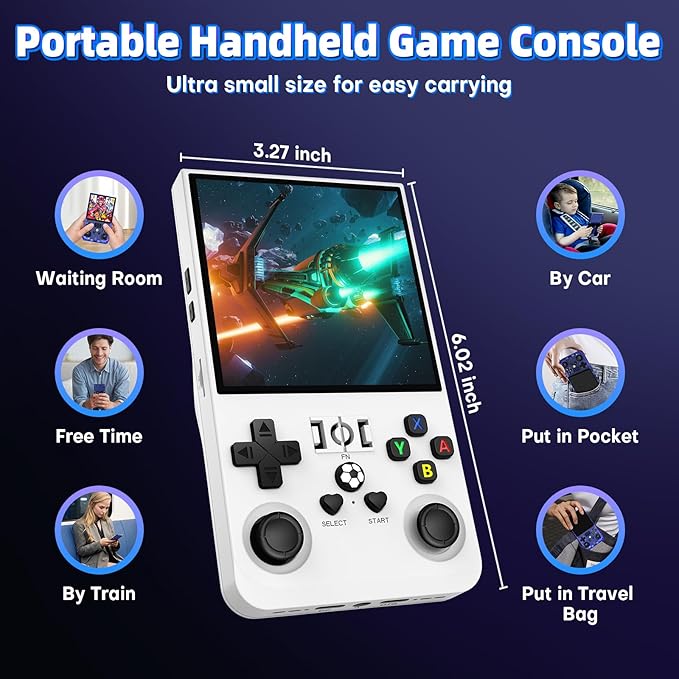 R36Max Retro Handheld Game Console, Portable Mini Retro Handheld Game Console, 4.0 Inch IPS Video Gaming Console with 64GB TF Card Retro Games, 4000mAh Battery, White