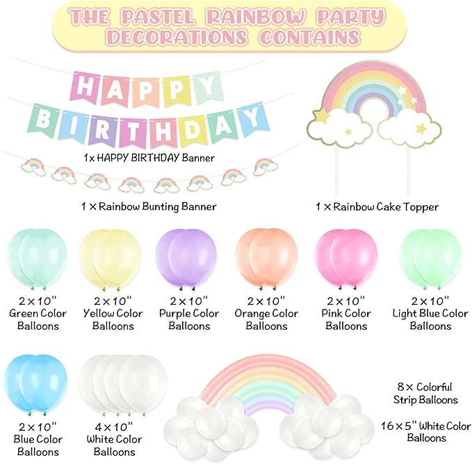 Bessmoso Pastel Rainbow Birthday Decorations Include Happy Birthday Banner Rainbow Bridge Balloons Cake Topper Rainbow Party Decorations Party Supplies for Adults Girls Boys
