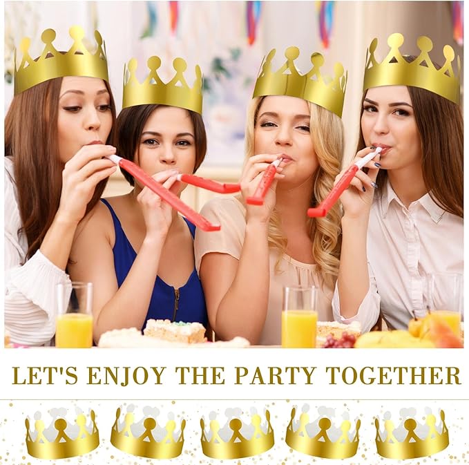 Crtiin 200 Pcs Gold Paper Crowns Bulk King Crown Princess Hats for Birthday Celebration Party Supplies
